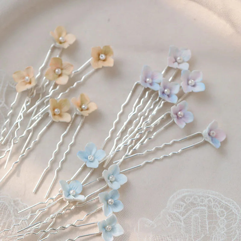 Wedding Accessories Porcelain Flower Hair Pin Clip Yellow Blue Hairpin For Brides Women Girl Head Piece Headdress Bridal Jewelry
