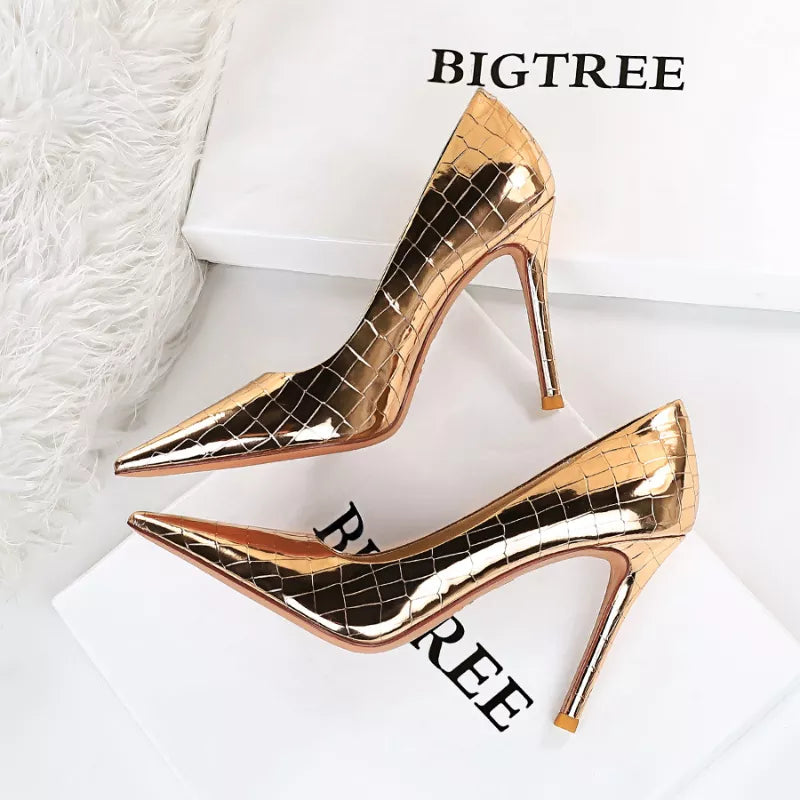 Vintage sexy metal stone pattern luxury stiletto women exquisite pumps pointed toe high heels shoes – Pollyanna Events