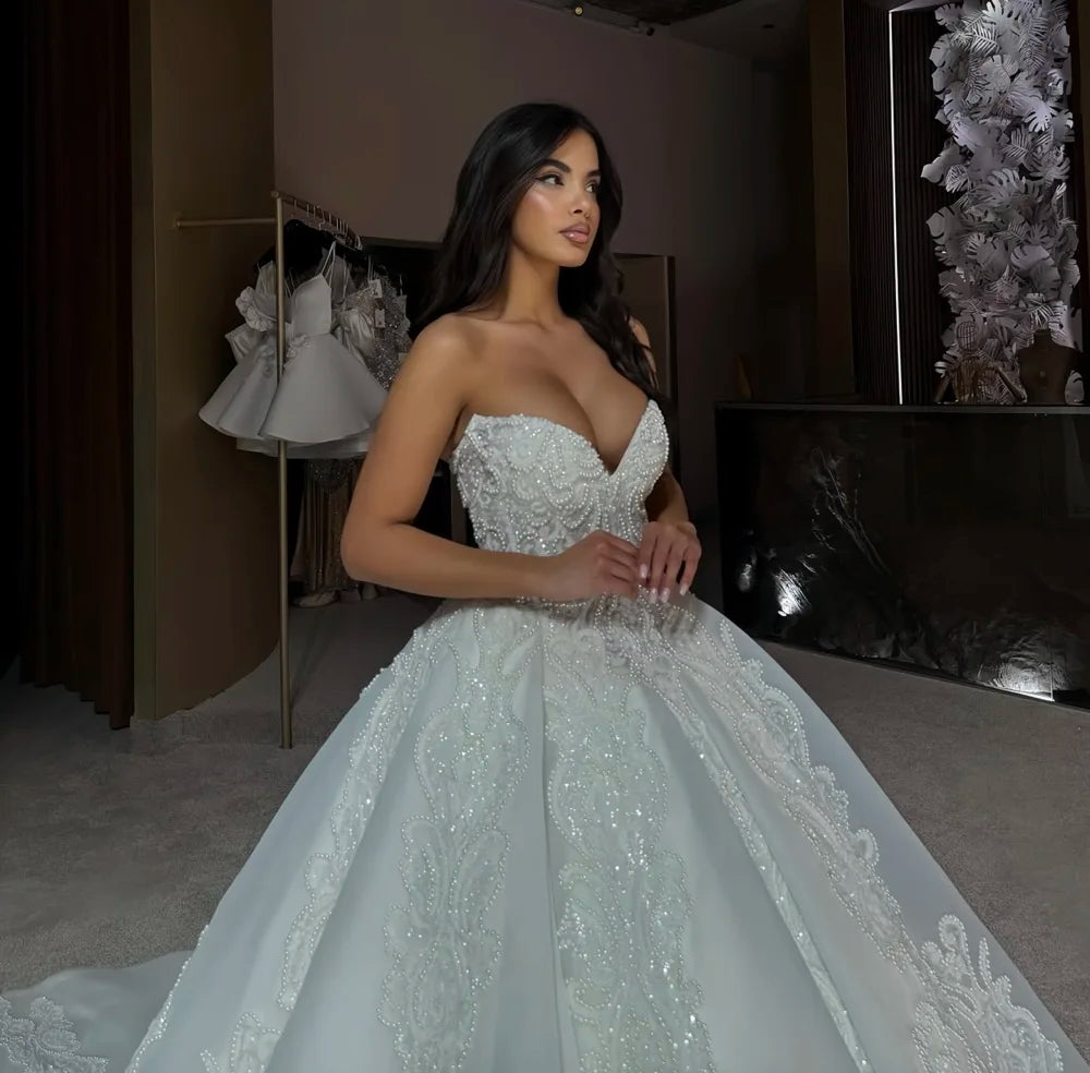 Customized Gorgeous Wedding dress Beaded V-neck Sleeveless puffy skirt Wedding Party dress amanda novias 2025 Vestidos de novia