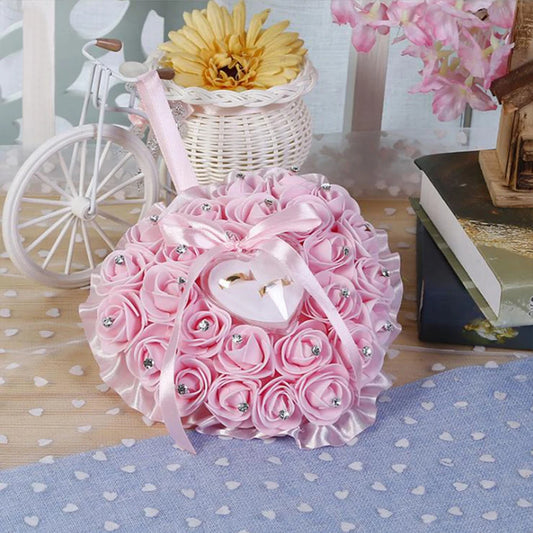 1Pcs Wedding Heart-shape Rose Flowers Ring Bearer Box Romantic Wedding Jewelry Case Pillow Cushion Holder Valentine's Day Gifts