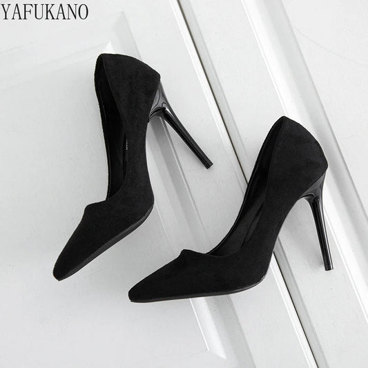 Minimalist Suede Pointed Toe Stiletto Shoes Black Career Work Shoe Nude Party Prom Pumps Classic Basic Ladies High Heels Size 33