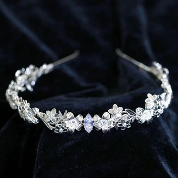 Flower Headband Hairband Silver Color Headpiece Bride Women Zircon Headwear Headdress Bridal Hair Jewelry Wedding Accessories