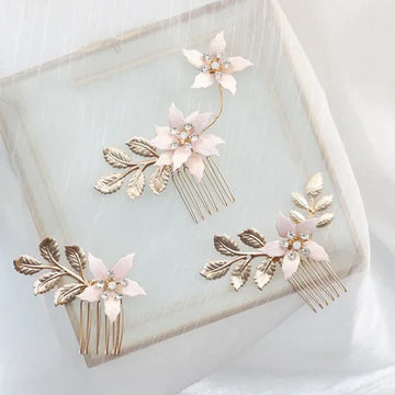 Wedding Accessories Gold Color Flower Hair Comb Pin Clip Crystal Hairpins For Brides Bridesmaids Leaf Head pieces Bridal Jewelry