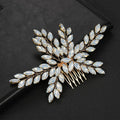 Floralbride Handmade Trendy Alloy Blue Opal Crystal Rhinestones Bridal Hair comb Wedding Headpieces Women Girls Hair Jewelry 1570 Opal Gold