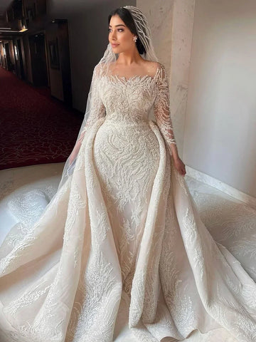customzied Long Sleeve Mermaid Wedding Dresses Beaded Bride Dresses For Women Robes De Mariage 2025 Luxury Vestidos De Novia