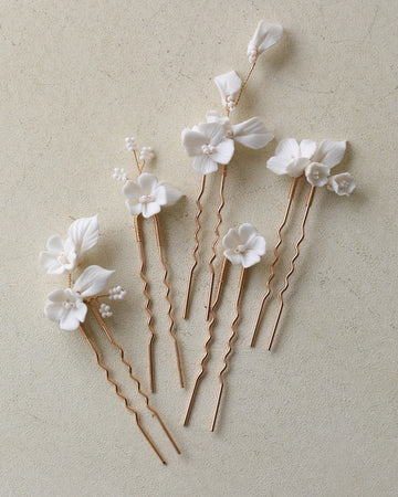 Bridal Jewelry Gold Silver Color Hairpin Porcelain Flower Hair Pin Clip Brides Women Head Piece Headdress Wedding Accessories