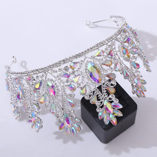 Baroque Luxury Silver Color Crystal Ab Bridal Crown Tiara Righestone Pageant Diadem Tiaras Femme Bride Wedding Hair Accessoires