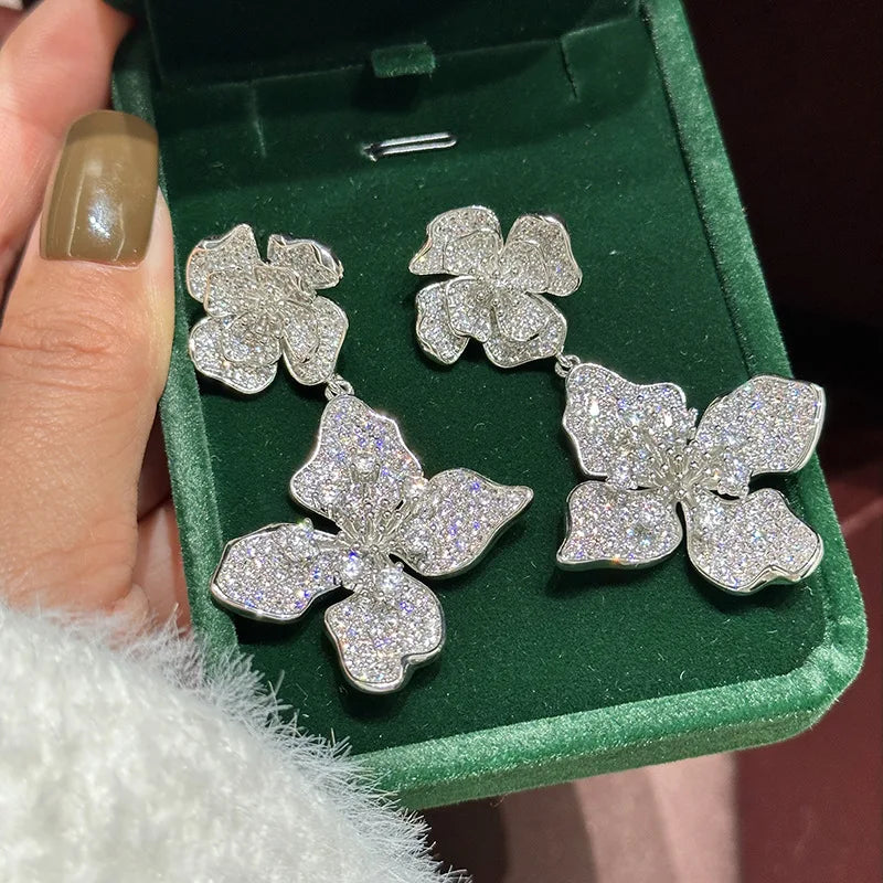 High Quality AAA Zircon Bridal Earrings Flower CZ Cubic Zirconia Wedding Earring Brides Women Accessories Birthday Gifts Jewelry