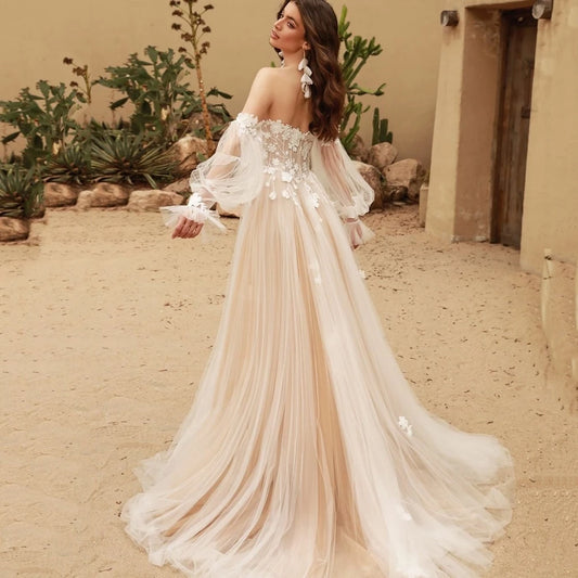 Vestidos de noiva clássicos A-line Tule Tulle Bridal Vesty Apliques Off the ombre