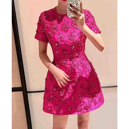 Mini vestidos de fiesta de lentejuelas para mujeres, rojo rosa, túnica de graduación corta, moda elegante, verano, 2024