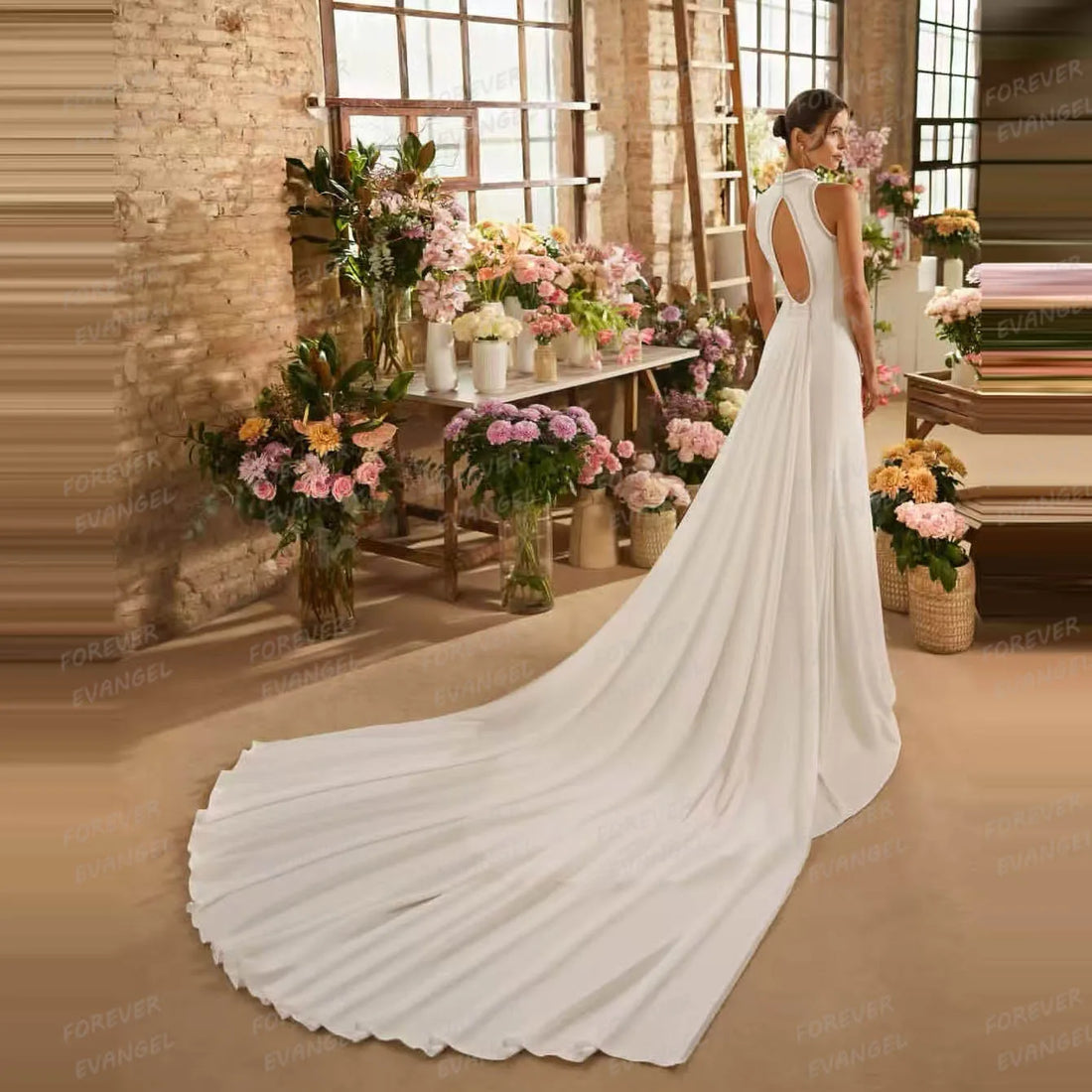 Simple Sexy Wedding Dresses Woman Mermaid Bride Gowns High Neck Sleeveless Sweep Train Customized Formal Party Vestidos De Novia