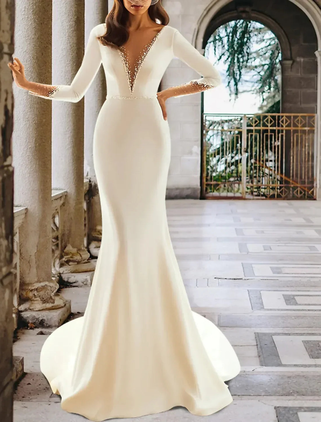 Customized  Sexy V-neck Mermaid wedding Dresses For women backless long sleeve formal bridal dress Vestidos de Novia 2025