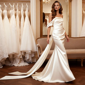 Mermaid Wedding Dress - One Shoulder - Satin - front view