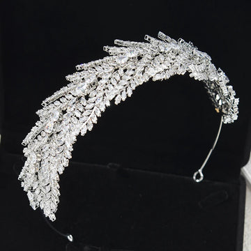 Wedding Hair Accessories Leaf Tiara Crown AAA Zircon Headbands For Brides Women Princess Queen Zirconia Headpiece Bridal Jewelry