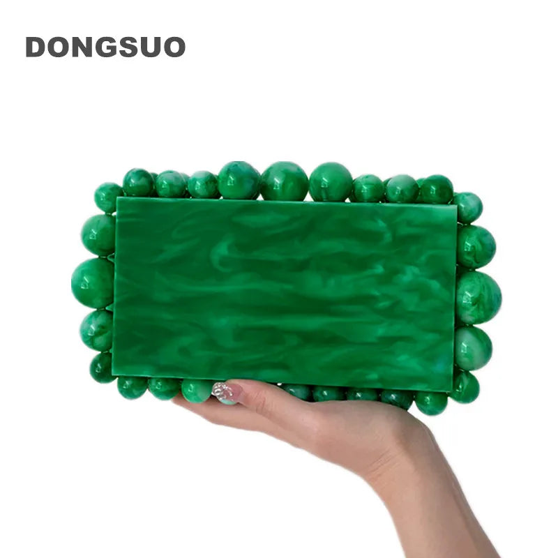 Жінки акрилова коробка вечірні сумки зчеплення для весільної вечірки розкішні золоті зелені гаманці з намистинами та сумочки дизайнер Висока якість