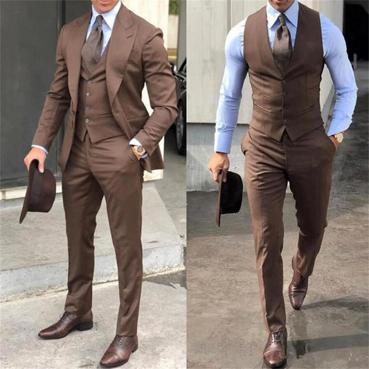 Black 3 Piece Men Suits Peak Lapel Custom Made Wedding Tuxedos Slim Fit Formal Male Suits Jacket+Pants+Vest Trajes De Hombre