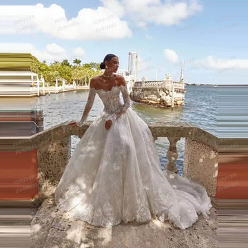 Exquisite Lace Wedding Dresses Woman's Appliques Off Shoulder Bride Gowns Tulle Backless Fluffy Customized Vestidos De Novia