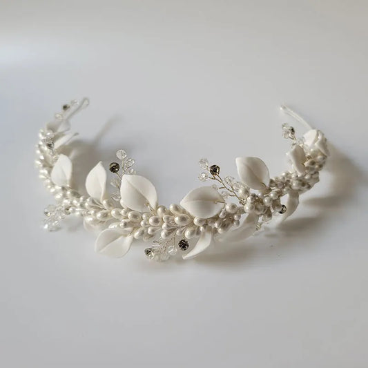 Handmade Ins Style Luxury Rhinestone Crystal Porcelain Flower Bridal Tiara Wedding Bridesmaids Crown Women Hair Jewelry