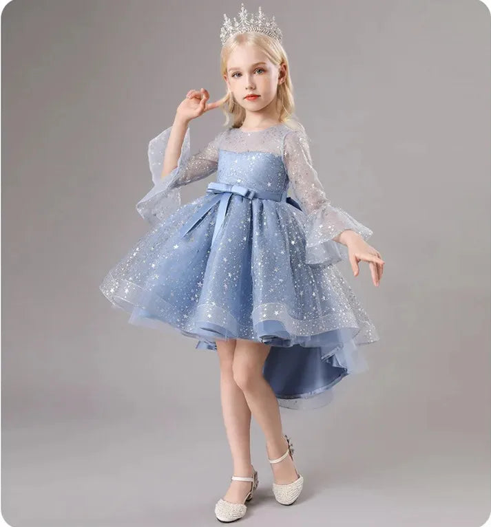 Elegante Flor Girls Girls Princesa lantejoulas Baby Wedding Festa de Natal Vestido Transformado Fluffy Lace Bordado Costume 3-12y