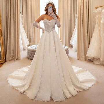 Elegant Lace Sweetheart Wedding Dress For Women Long Sweetheart Bridal Party Gown For Bride Backless Ball Gown Vestidos Novia