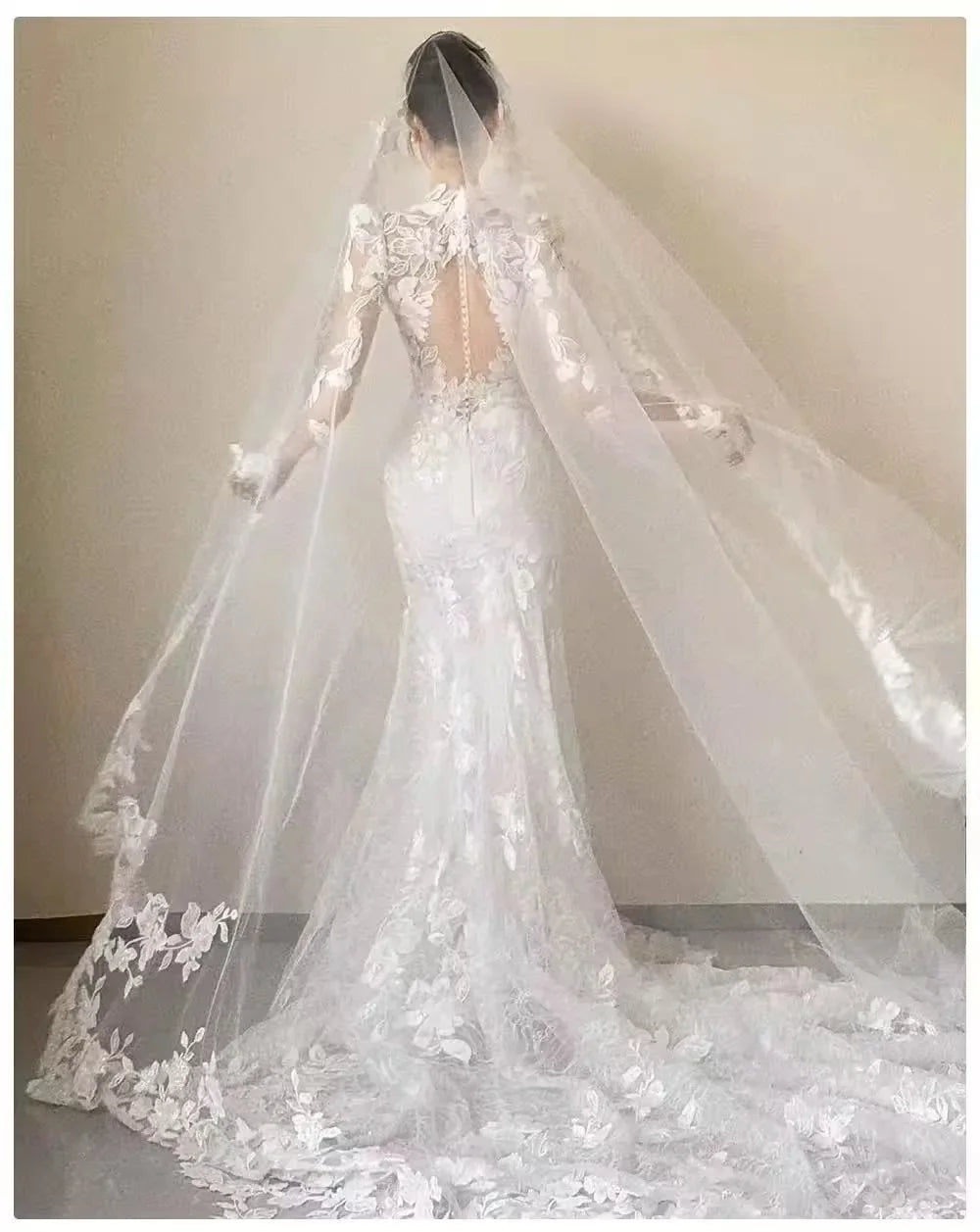 Customized Appliques Mermaid Wedding Dress Long Sleeves V-neck Backless Bridal Dresses Wedding Party Dress Vestido de novia