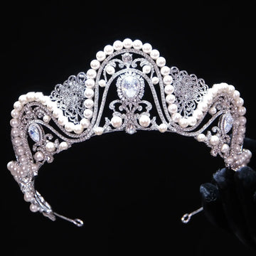Bridal Hair Jewelry Big Large Tiaras and Crowns Crystal Pearl Diadem For Bride Women Princess Queen Headband Wedding Accessories