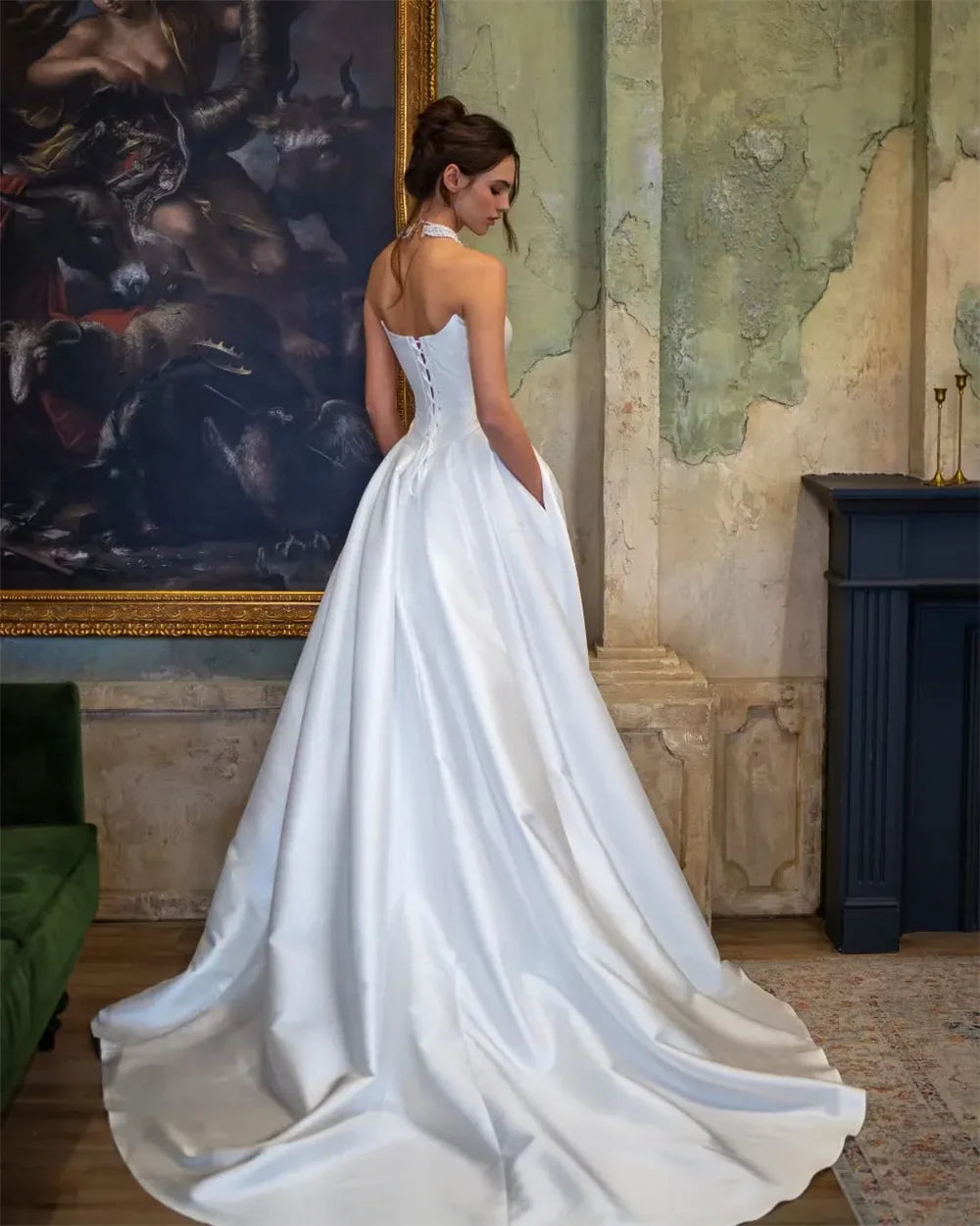 A-Line Wedding Dress - Strapless - Satin - front view