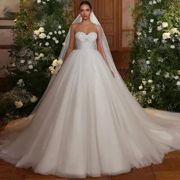Customized  Tulle Ball Gown Wedding Dresses 2025 Crystal Beading Robe Mariage Sweetheart Neck Sleeveless Bride Vestido De Novia