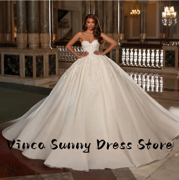 Customized Exquisite Sweetheart Ball Gown Wedding Dresses Lace Sleeveless Long Bride Dresses Bridal Gown Vestidos De Novia