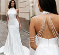 Elegant halter sleeveless beading mermaid open back satin wedding dress bridal gown bride – Pollyanna Events