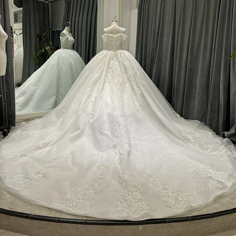 Customized Princess Wedding Dress Plus Size for Women Robe De Mariee Glitter Lace Crystal Ball Gown Vestidos De Novia