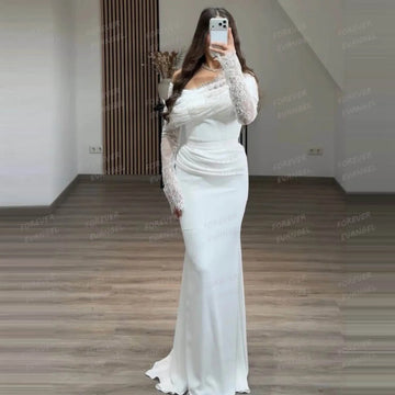Simple Wedding Dresses Woman Mermaid Bride Gowns Sexy Long Sleeve Off Shoulder Lace Satin Customized Formal Vestidos De Novia