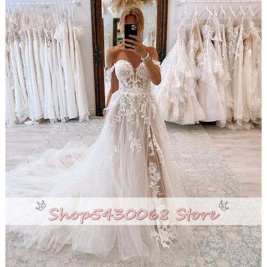 Kapokdressy Sweetheart Slit Wedding Vestido A-Line Tulle Bride Gown hecho a medida elegante Vestidos de Novia Robe de Mariée