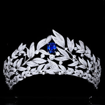 Bridal Hair Jewelry Blue Zircon Tiaras and Crowns Cubic Zirconia Headband Women Bride Princess Queen Diadem Wedding Accessories