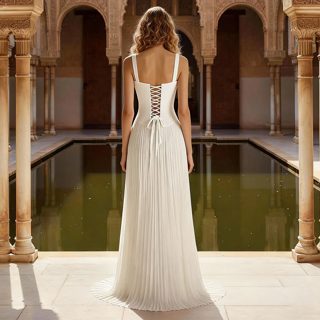 Long Chiffon Two- Pieces Wedding Dress Tank Top Pleated a Line Bodic Bridal Party Gown for Women Beach Vestidos Novia
