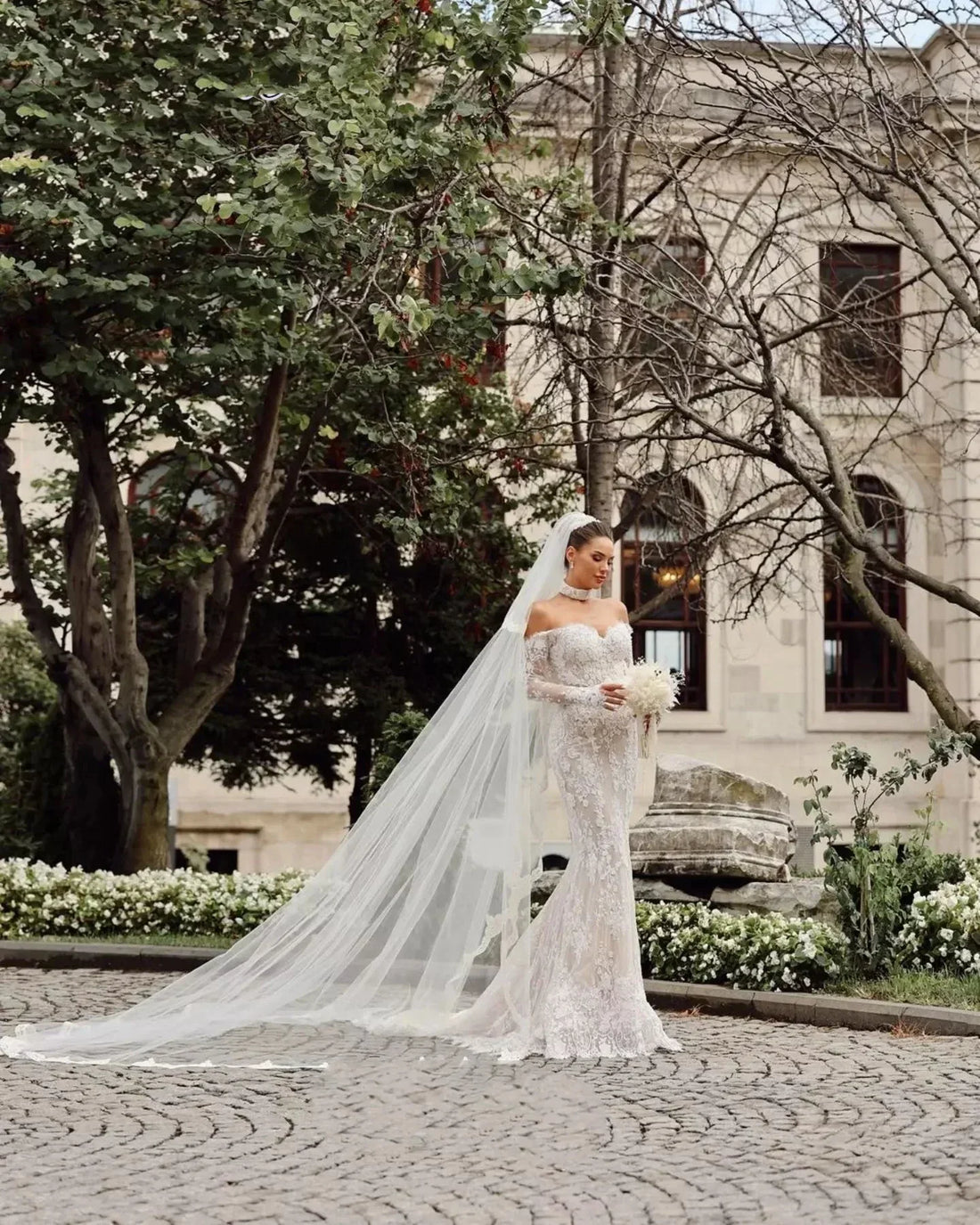 Customzied Lace Wedding Dresses Mermaid Off Shoulder Long Sleeves Garden Wedding Gowns Vestidos De Novia Brides Dresses