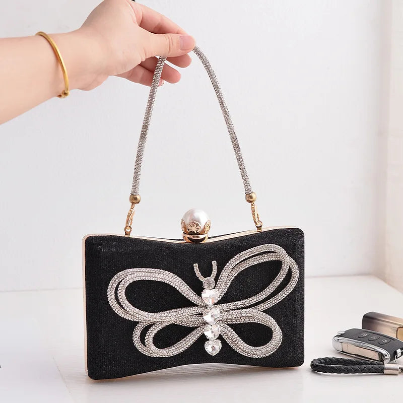 Diseñador de lujo Satin Diamond Square Bag Crystal Shiny Rhinestone Bow Nighting Bag Fiesta Bling Clutch Bolso de hombro