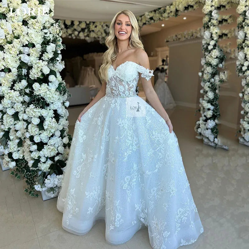 LORIE  Wedding Dresses Off The Shoulder A Line Lace Bridal Dress Sweetheart Appliques Sparkly Tulle Wedding Gown 2024