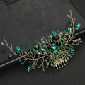 Floralbride Handmade Trendy Alloy Blue Opal Crystal Rhinestones Bridal Hair comb Wedding Headpieces Women Girls Hair Jewelry 1543 Green