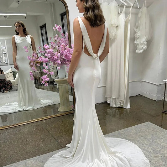 Vestido de noiva de Laboum para noiva 2024 O-pescoço de pescoço semestrado vestido de noiva Vestidos Novia ف Robe Mariée Vestidos de noite