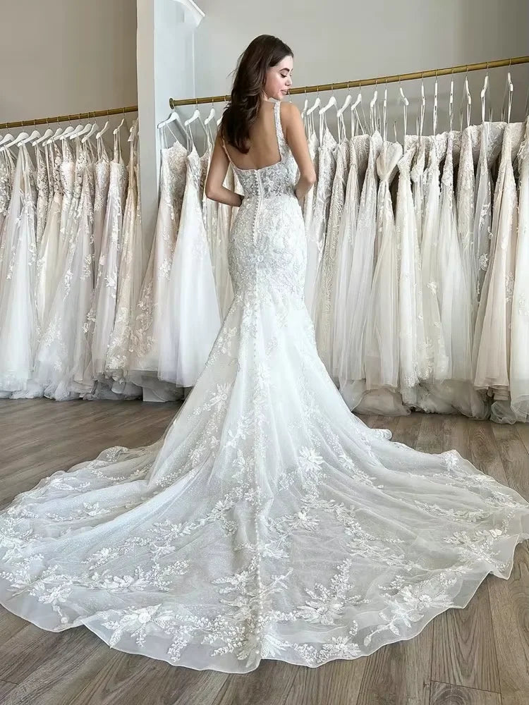 Lace Mermaid Wedding Dresses 2026 Robe De Mariee Square Collar Sleeveless Bridal Gowns Customized Beading Vestidos de novia