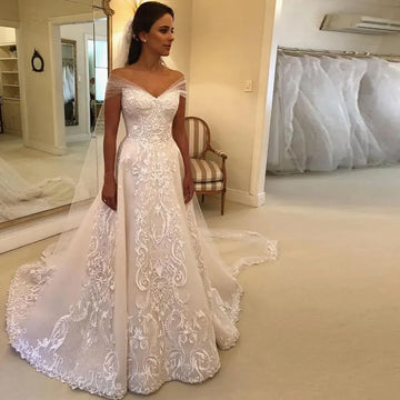 Wedding Dress - V-Neck - Lace - front view
