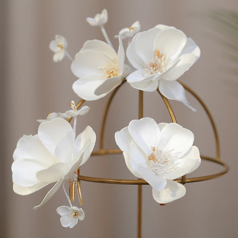 Wedding Accessories White Flower Hair Pins Clips Hairpins For Brides Women Girl Bridesmaids Head Pieces Headdress Bridal Jewelry