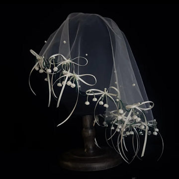 Short Wedding Veils Flower Pearl Bridal Veil For Evening Party Dress Women Girl Hair Accessories Brides Jewelry