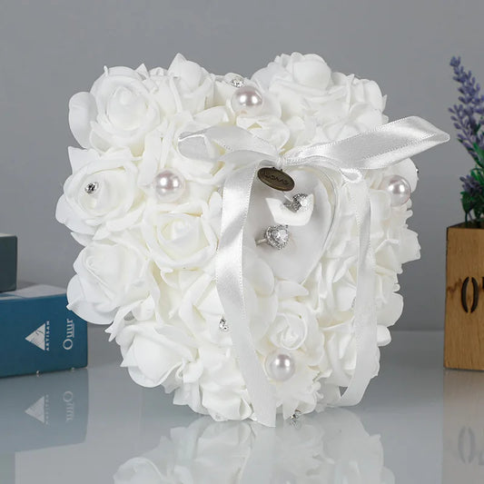 Coussin porte-anneau de mariage coussin romantique ivoire satin cristal anneau oreiller de coeur pour l'engagement proposer le décor de mariage