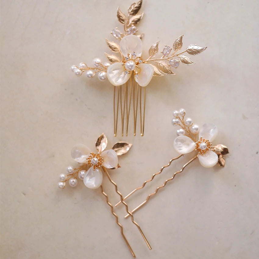 Wedding Accessories Flower Head Pieces Vintage Gold Silver Color Hair Pins Comb Bride Pearl Rhinestones Hairpins Bridal Jewelry