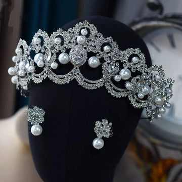 Wedding Hair Accessories Crystal Pearl Tiaras and Crowns Big Large Diadem Bride Women Rhinestones Headband Bridal Jewelry