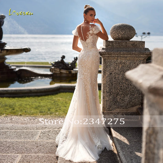 Русерка витончені весільні сукні 2024 v-подібний кеп з рукавом vestido de novia мереживо блискітко знімний потяг халат де mariee