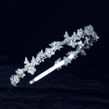 Flower Headband Hairband Tiara Silver Color Headpiece For Bride Zircon Headwear Crown Bridal Hair Jewelry Wedding Accessories
