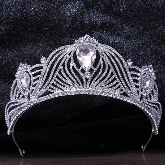 Diezi Luxury Crystal Crown Tiara para mujeres Boda para niñas Rhinestone Niñón Silver Color Corona Accesorios para el cabello Joyería